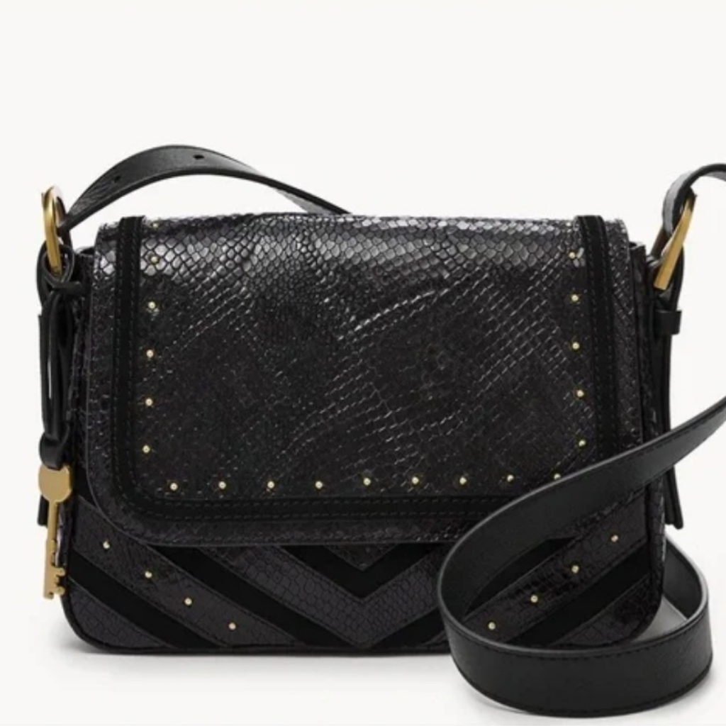 Fossil Small Flap Crossbody Black Bag